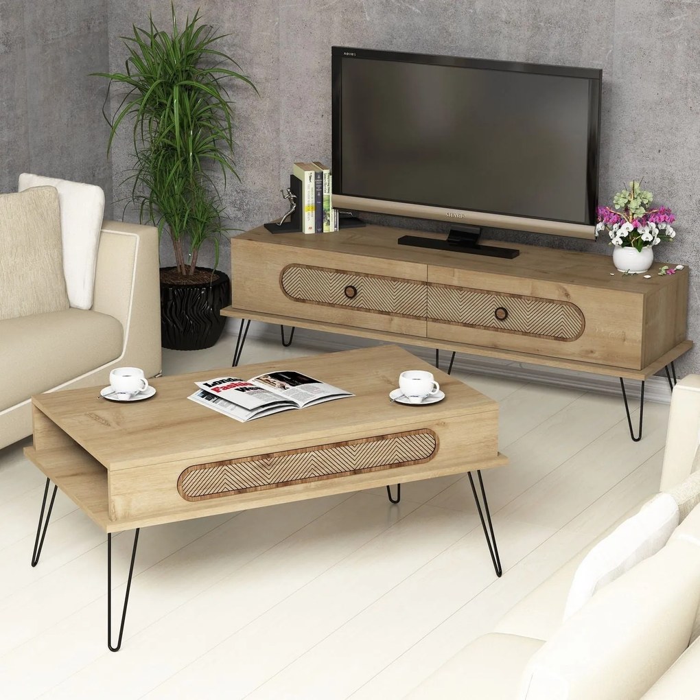 Conjunto de Mobiliário para Sala Ekol – Carvalho – TV: 145x45x37 cm, M