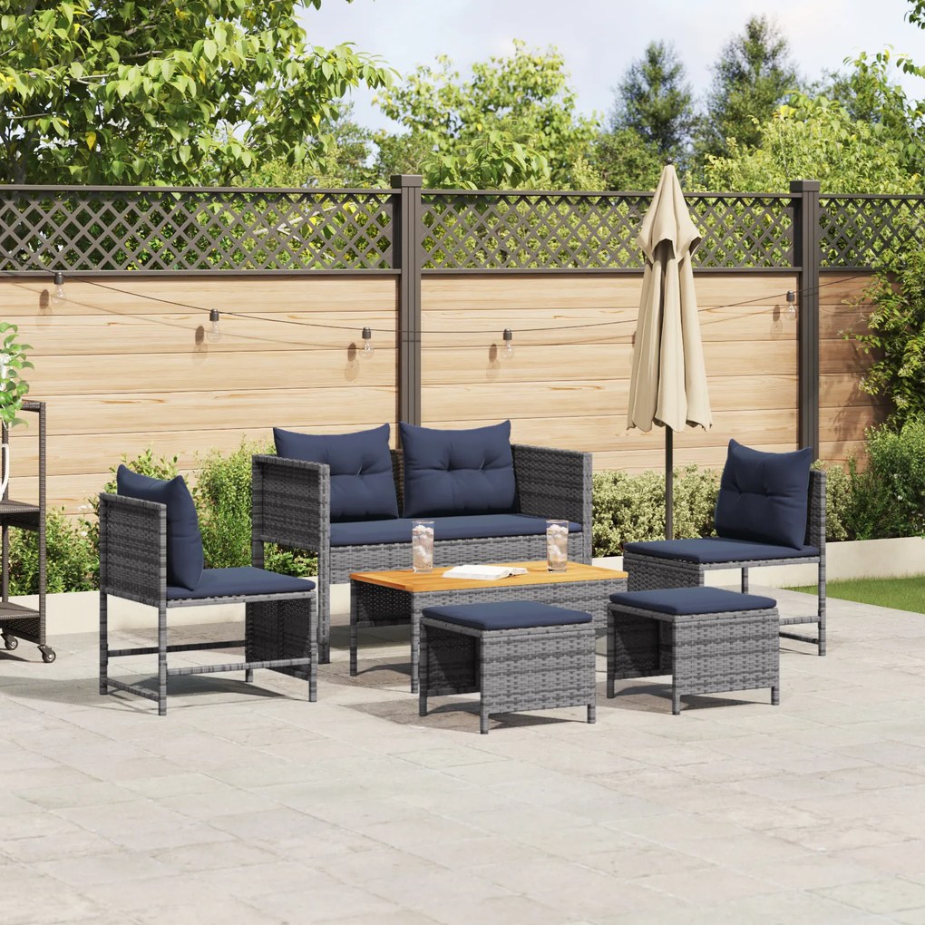 Conjunto de Sofá para Exterior Cinza e azul marinho