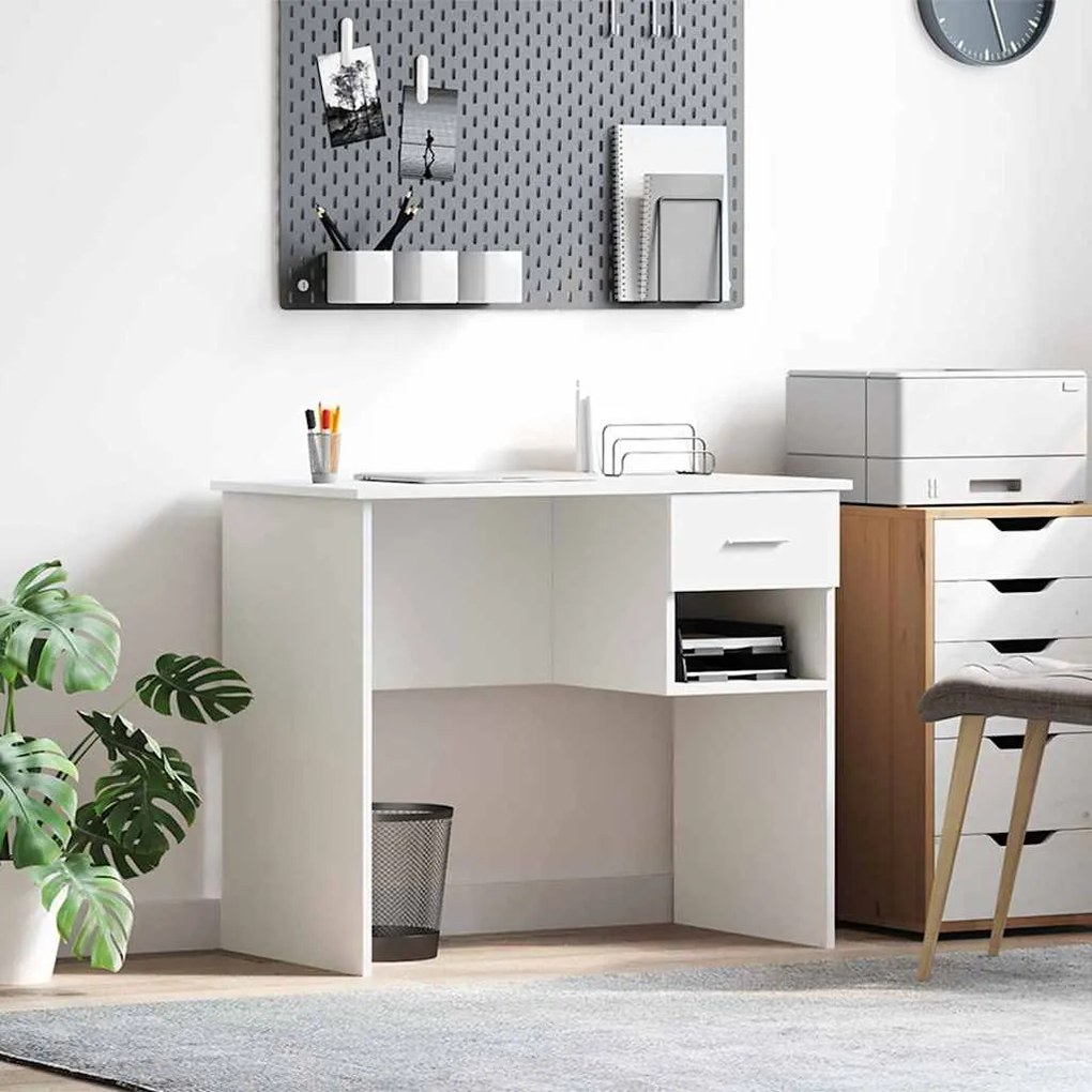 vidaXL Mesa com gaveta Branco 90 x 49.5 x 75 cm Madeira processada
