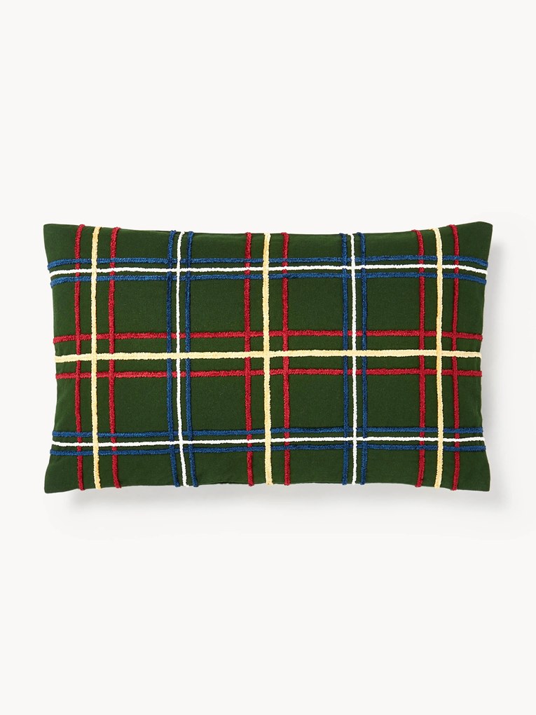 Capa de almofada em algodão com padrão xadrez em chenille Noja