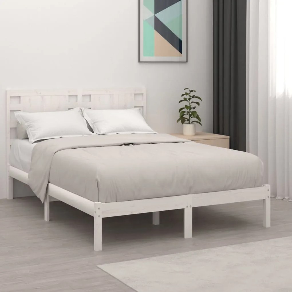 Estrutura de cama casal 135x190 cm madeira maciça branco
