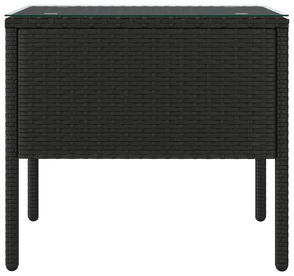 Mesa de apoio 53x37x48 cm vime PE e vidro temperado preto