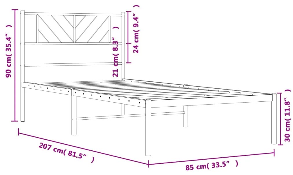 Estrutura de cama com cabeceira 80x200 cm metal preto