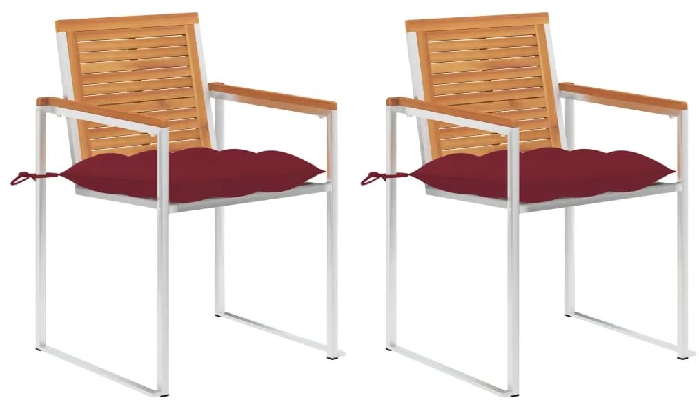vidaXL Cadeiras de jardim com almofadões 2 pcs acácia maciça e aço