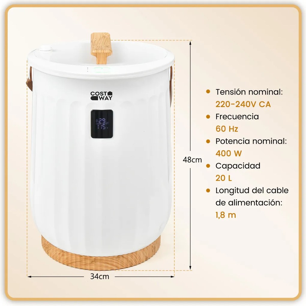 Aquecedor de toalhas de banho com balde de 20L com 4 configurações de tempo e desligamento automático 34 x 34 x 48 cm branco