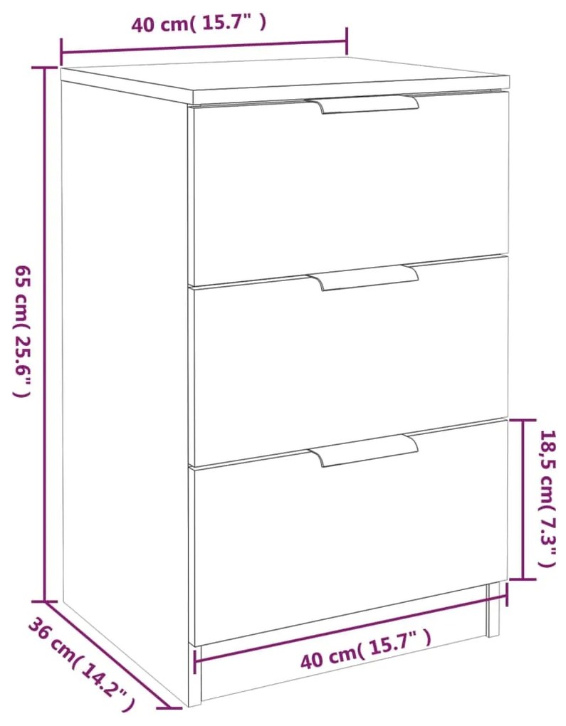 Mesa de cabeceira 40x36x65 cm cor carvalho castanho