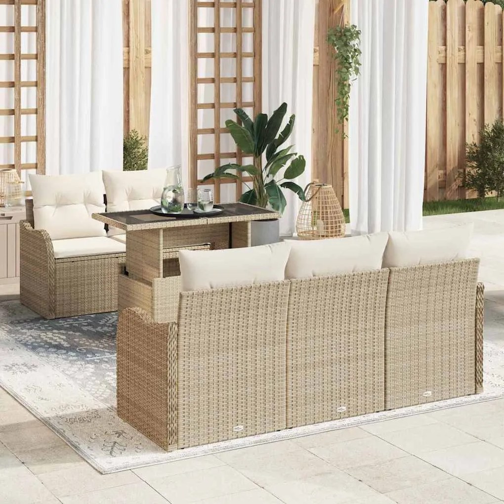 vidaXL Conjunto de Sofá de Jardim 6 pcs Bege Rattan de Polipropileno