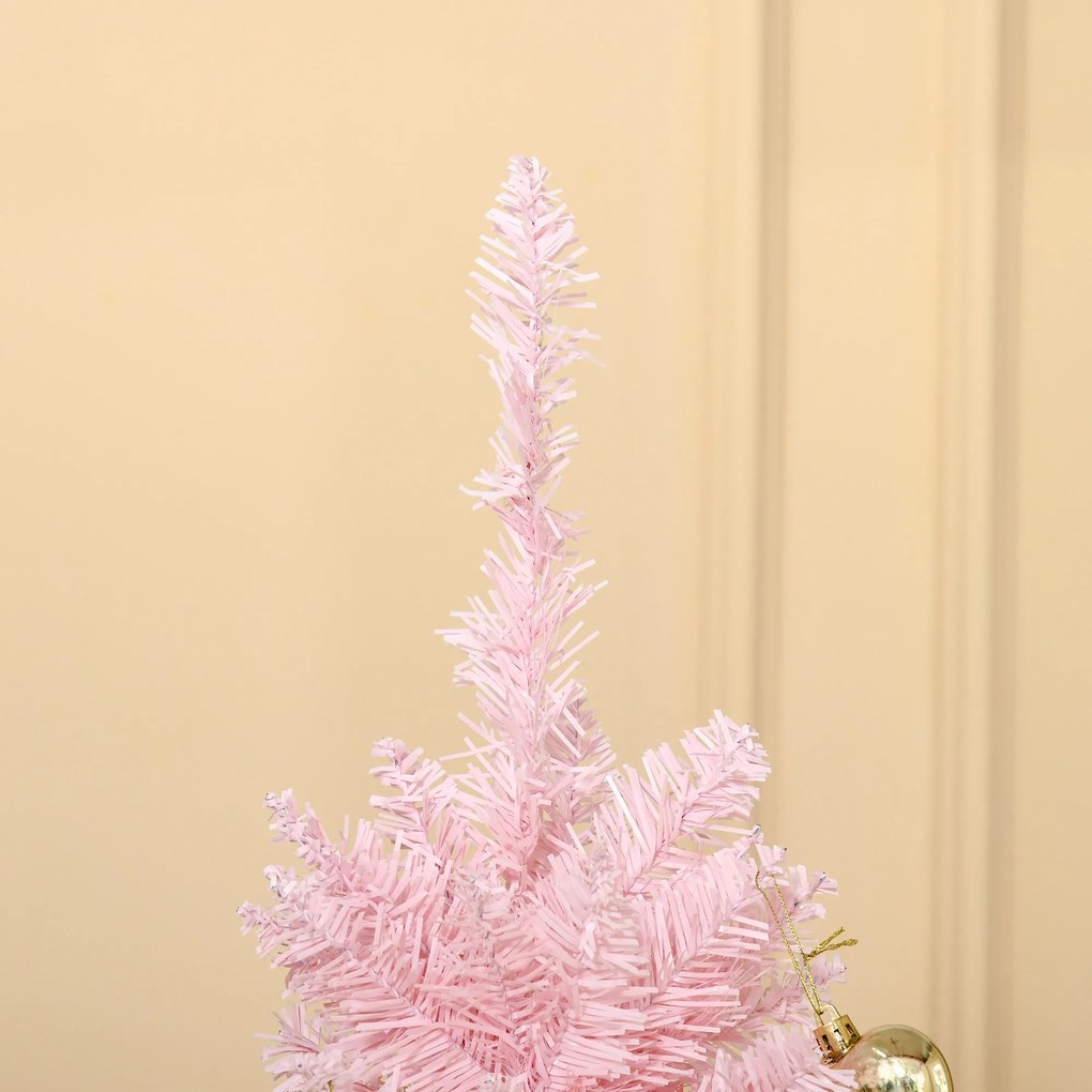 Árvore de Natal Artificial 180cm Ignífugo com 390 Ramos de PVC e Suporte de Metal Decoração de Natal para Interiores Fácil de Montar Rosa