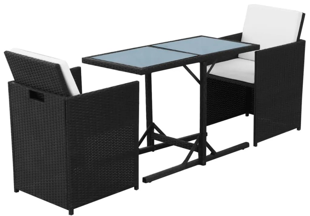3 pcs conjunto bistrô com almofadões vime PE preto