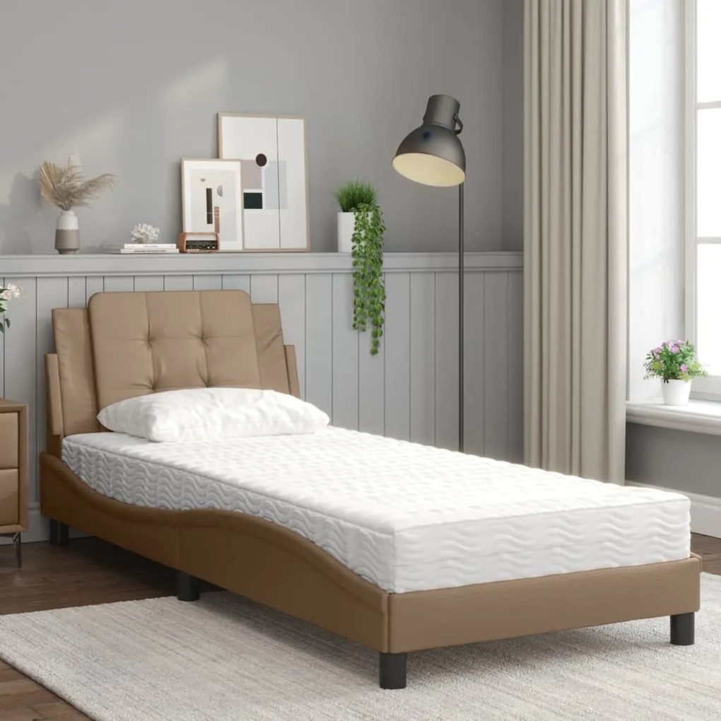 Cama com colchão 90x190 cm couro artificial cappuccino