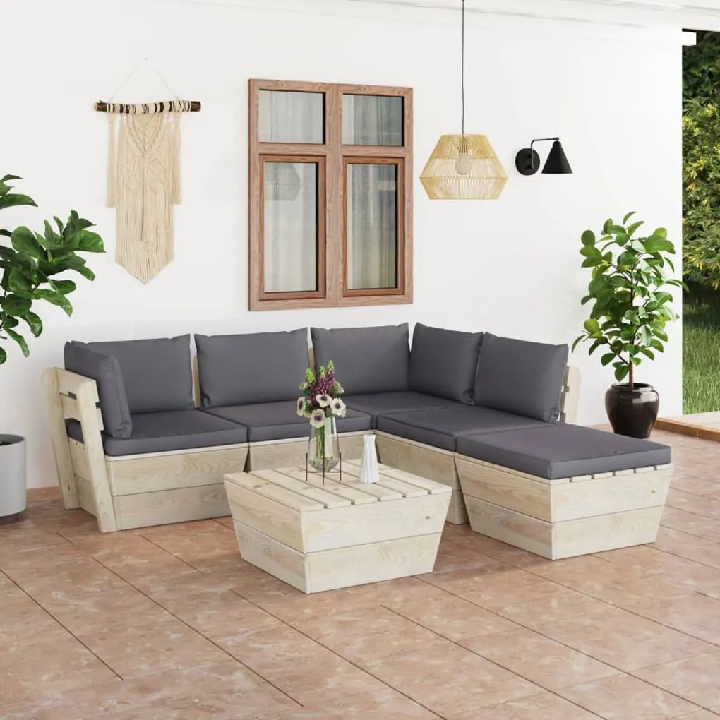 vidaXL 6 pcs conjunto lounge de paletes + almofadões madeira de abeto
