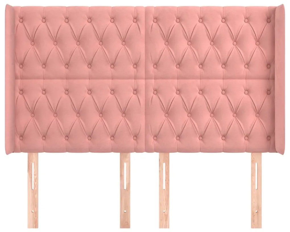Cabeceira cama c/ abas veludo 163x16x118/128 cm rosa