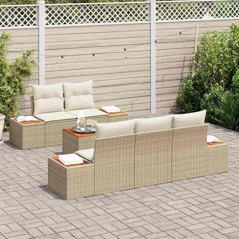 Conjunto de Sofá de Jardim de 6 Peças com Almofadas Bege em Rattan Sin