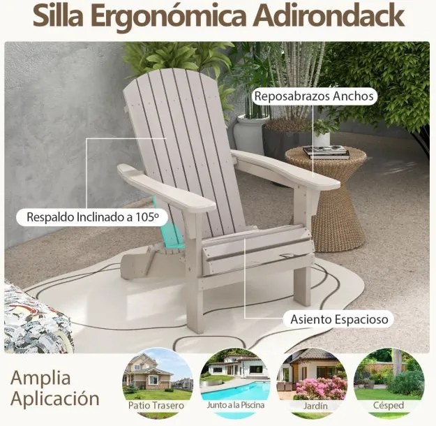 Conjunto de 2 cadeiras Jardim Adirondack dobráveis de madeira com encosto e apoio para os braços Cinzentas