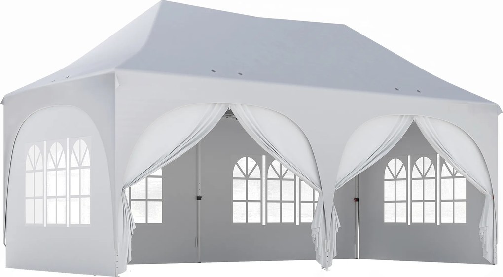 Outsunny Tenda Dobrável 6x3 m Pop-up com 4 Painéis Removíveis Altura Ajustável e Bolsa de Transporte Branco | Aosom Portugal