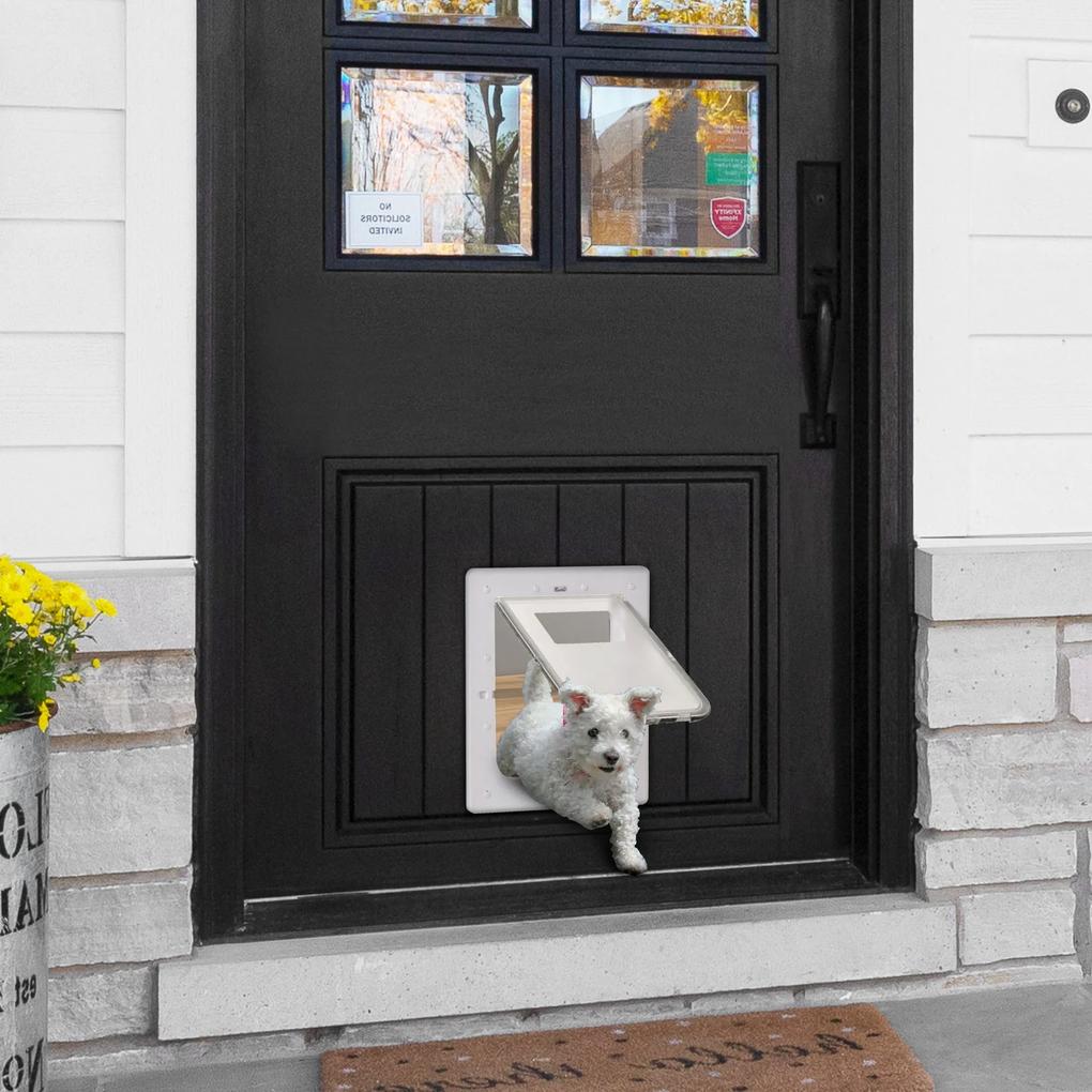 PawHut Porta para Cães e Gatos com Fechadura Magnética 2 Vias de Sistema de Bloqueio Porta para Animais de Estimação para Entrada e Saída Fácil de Instalar 31,5x5,5x39cm Branco
