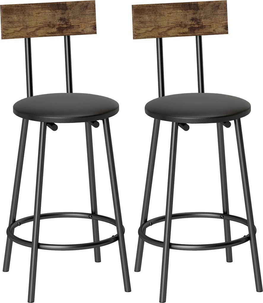 HOMCOM Conjunto 2 Bancos de Bar com Encosto e Apoio de Pés Estofados em PU 41x47x92 cm Preto | Aosom Portugal