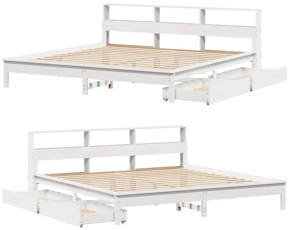 Cama com estante sem colchão 200x200 cm pinho maciço branco