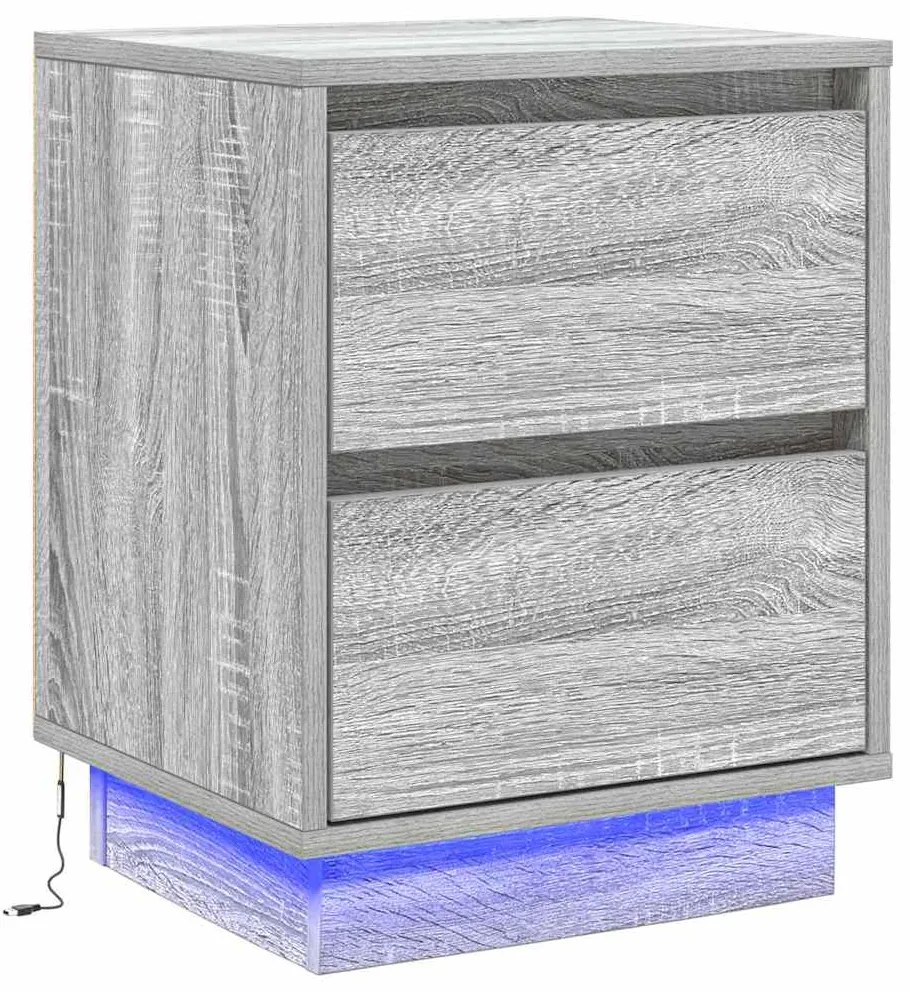 Criado-Mudo com Luzes LED Cinza Sonoma 39x34,5x50 cm