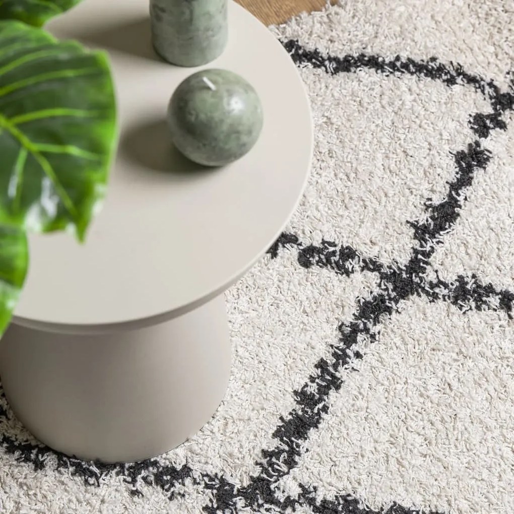 Tapete shaggy de pelo alto 140x200 cm cor creme e preto