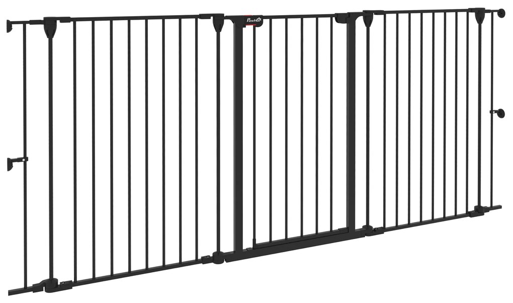 PawHut Barreira para Cães de Aço Barreira de Segurança para Animais de Estimação Dobrável de 3 Painéis Duplo Fechamento 206x90 cm Preto | Aosom Portugal