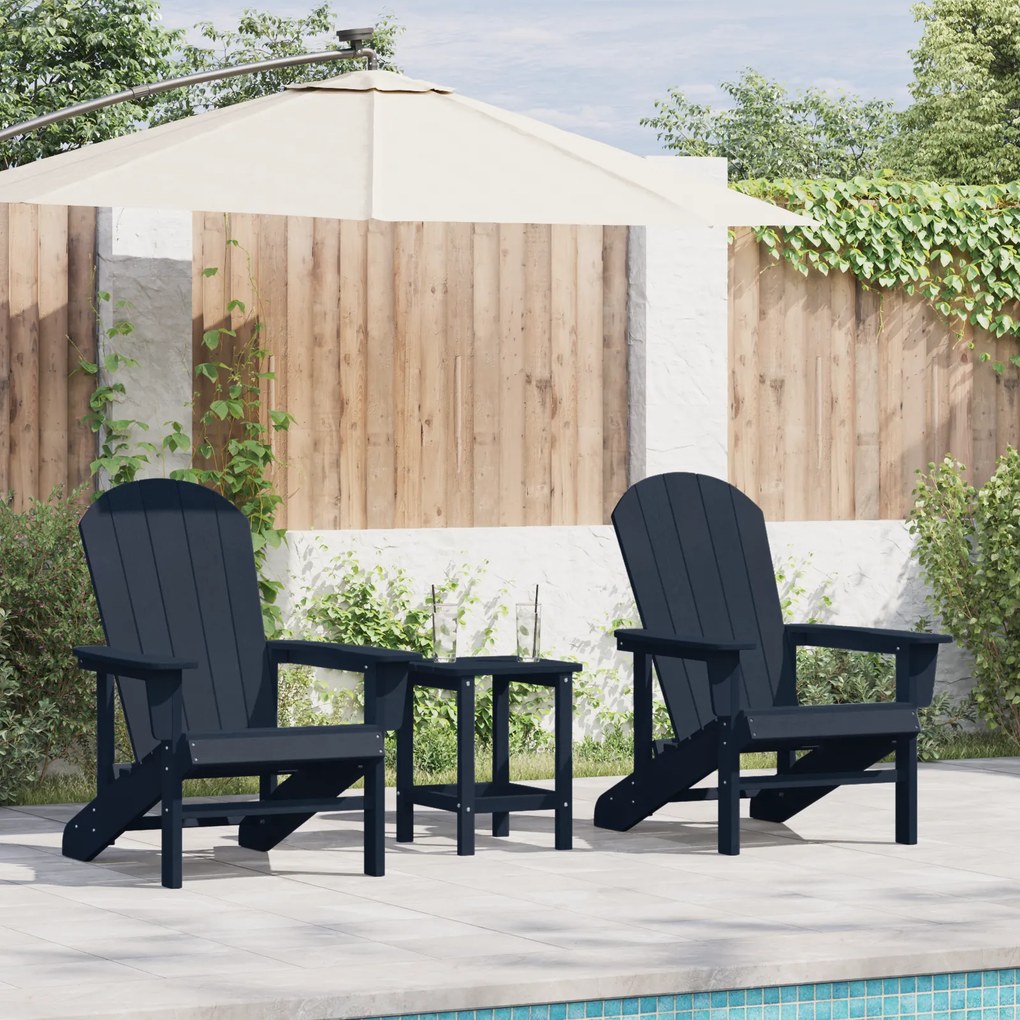 Conjunto de Lounge de Jardim vidaXL 3 Peças Azul-marinho HDPE