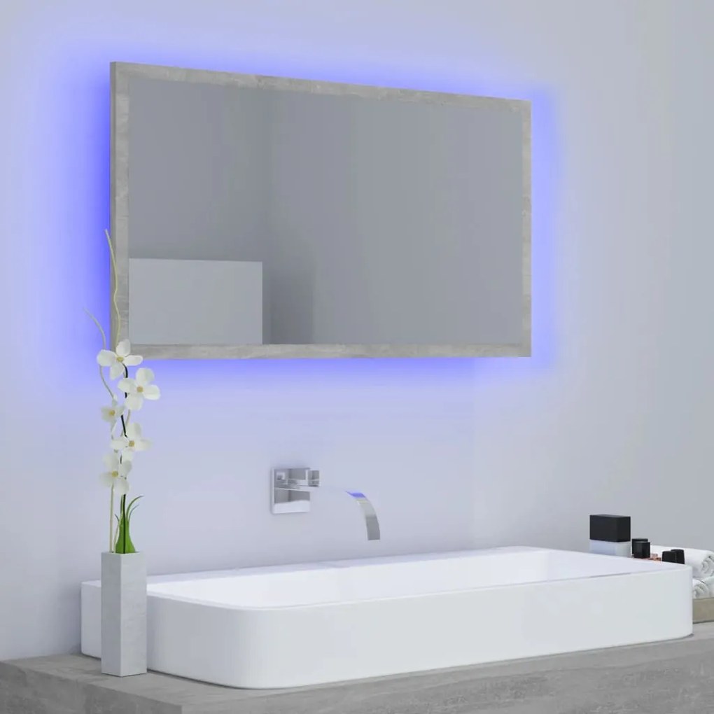 Espelho casa de banho c/ LED 80x8,5x37cm acrílico cinza cimento