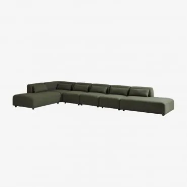 Sofá Modular De Canto Em 6 Peças Com Duplo Divã Fogler Tecido Pele De Borrego Verde Sálvia - Sklum