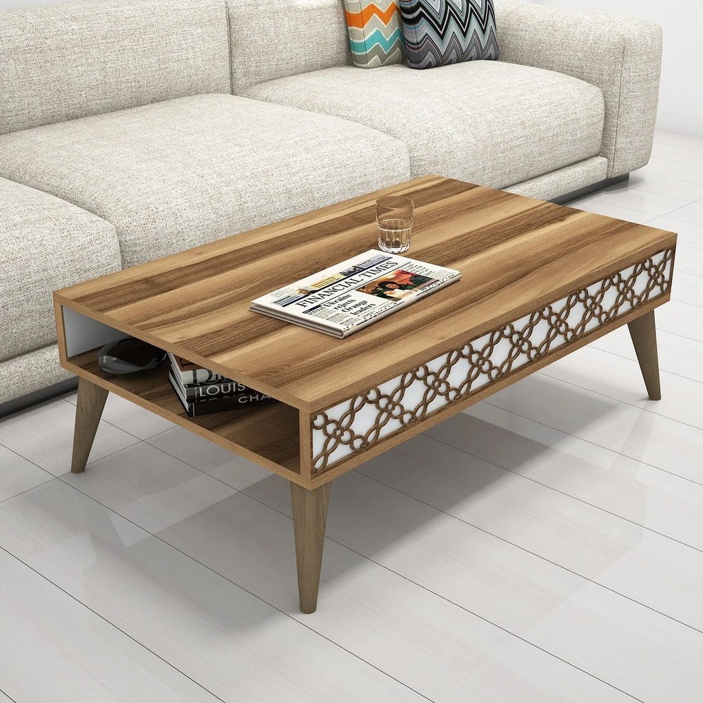 Mesa de Centro City – Nogueira e Branco – 105x36,6x60 cm
