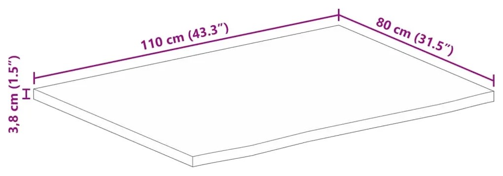 Tampo de mesa c/ borda viva 110x80x3,8 cm mangueira maciça