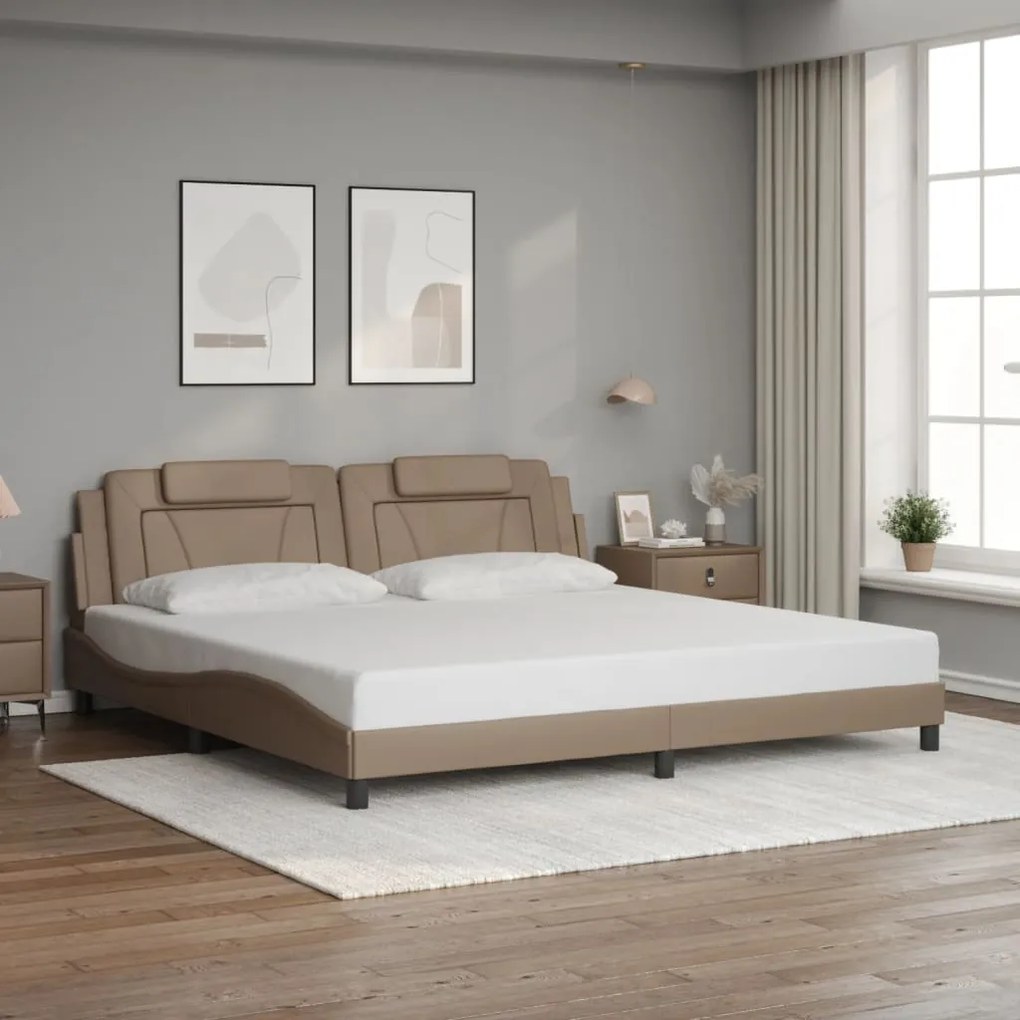 vidaXL Estrutura cama cabeceira 200x200 cm couro artificial cappuccino