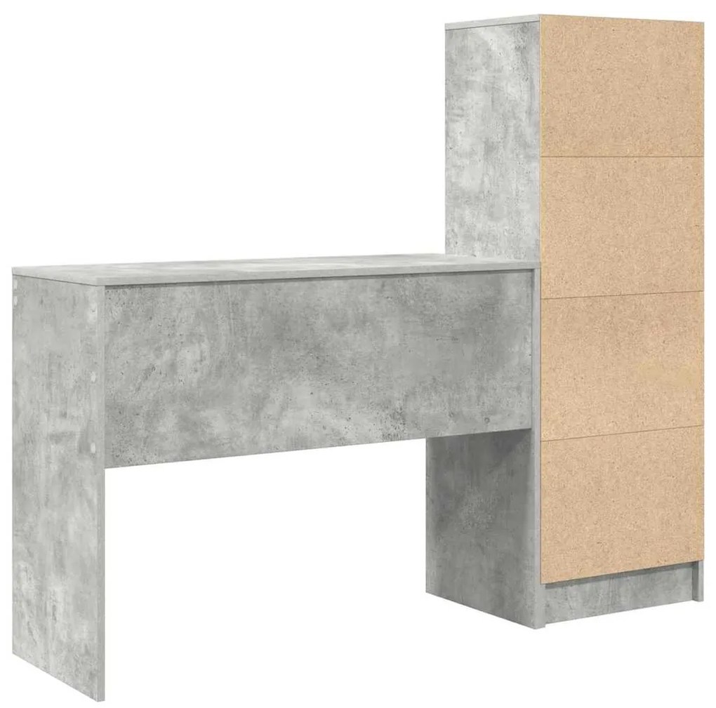Mesa com Armazenamento Cinza Betão Madeira de Engenharia