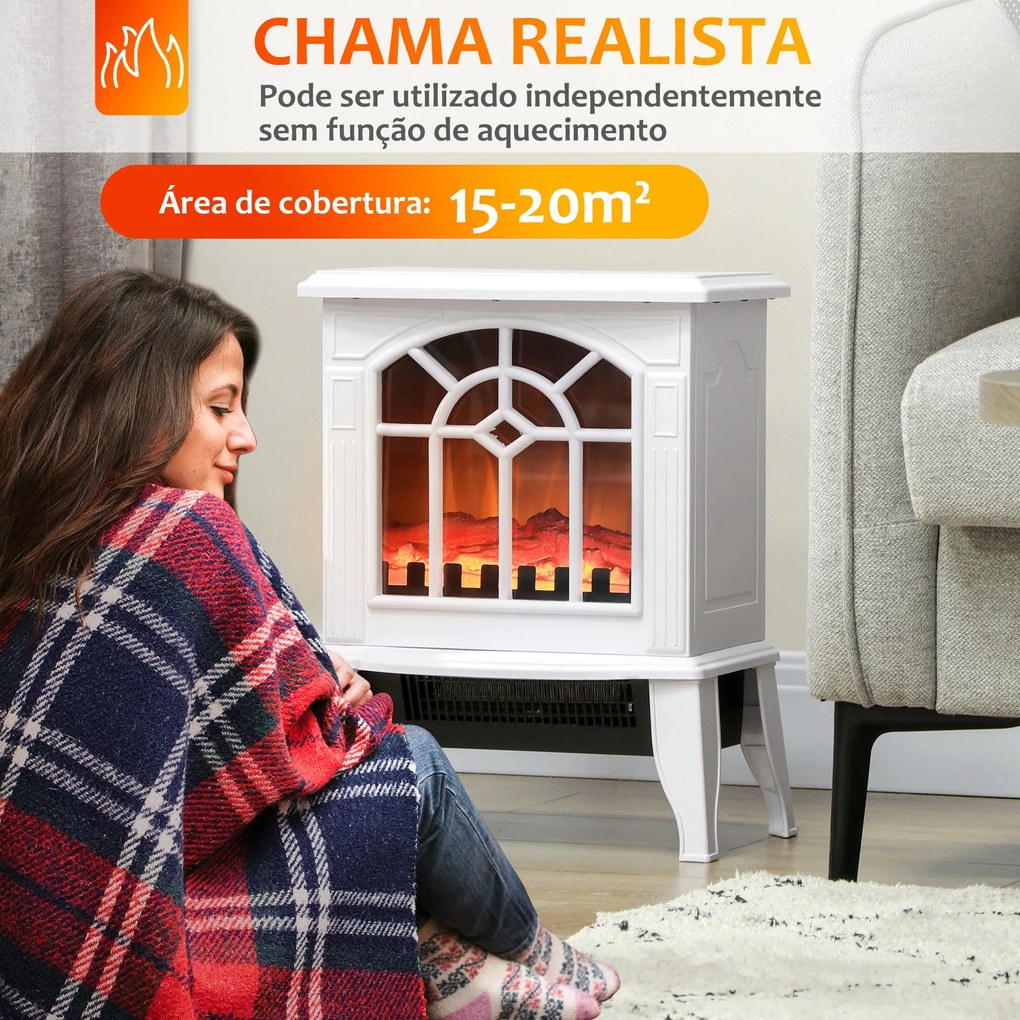 HOMCOM Lareira Elétrica Portátil 1000/2000W com Simulação de Chama Rea