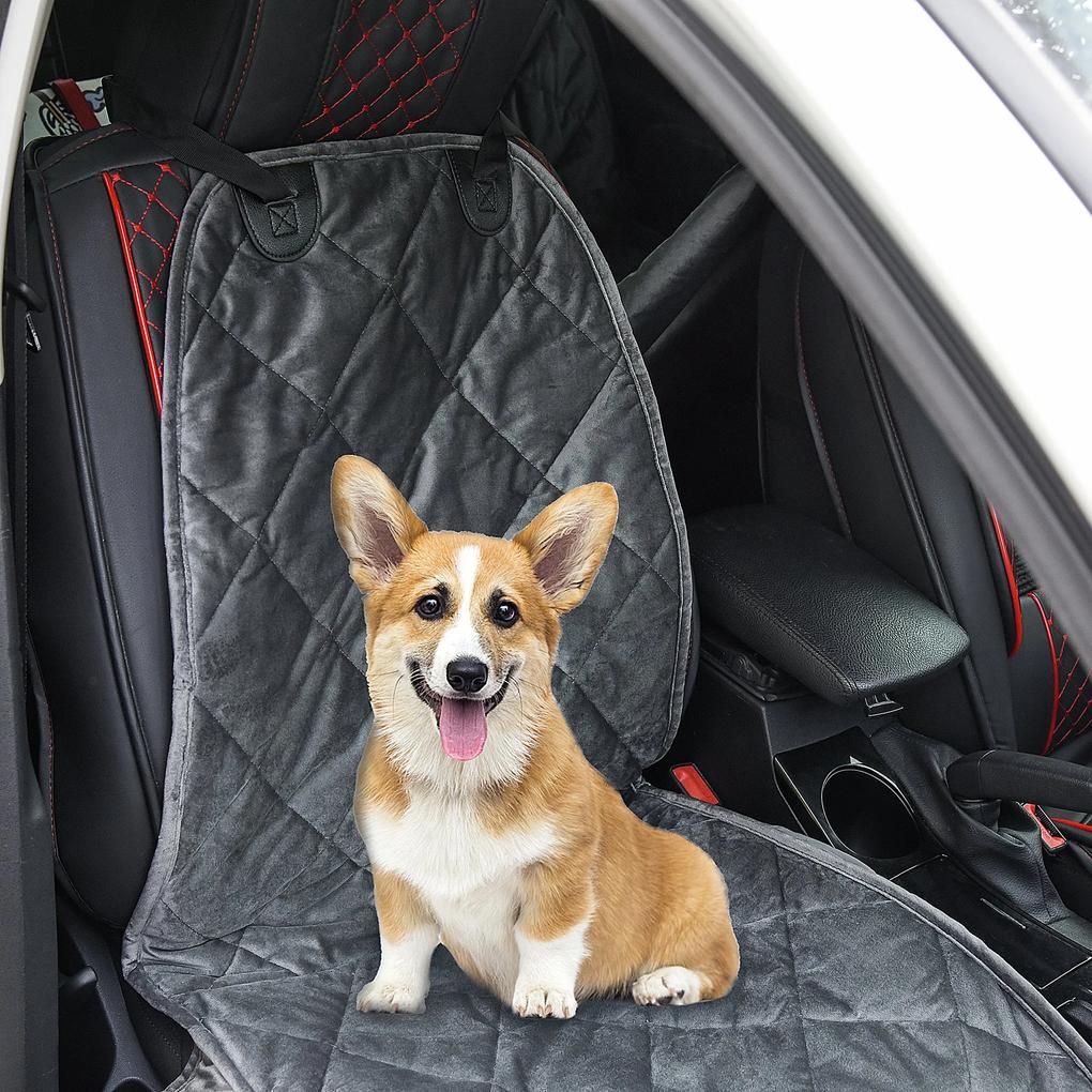 Capa de Assento Dianteiro de Carro para Cães Protetor Antiderrapante com Fixação e Correia Envolvente para Caminhões Furgões SUV 105x46cm Cinza