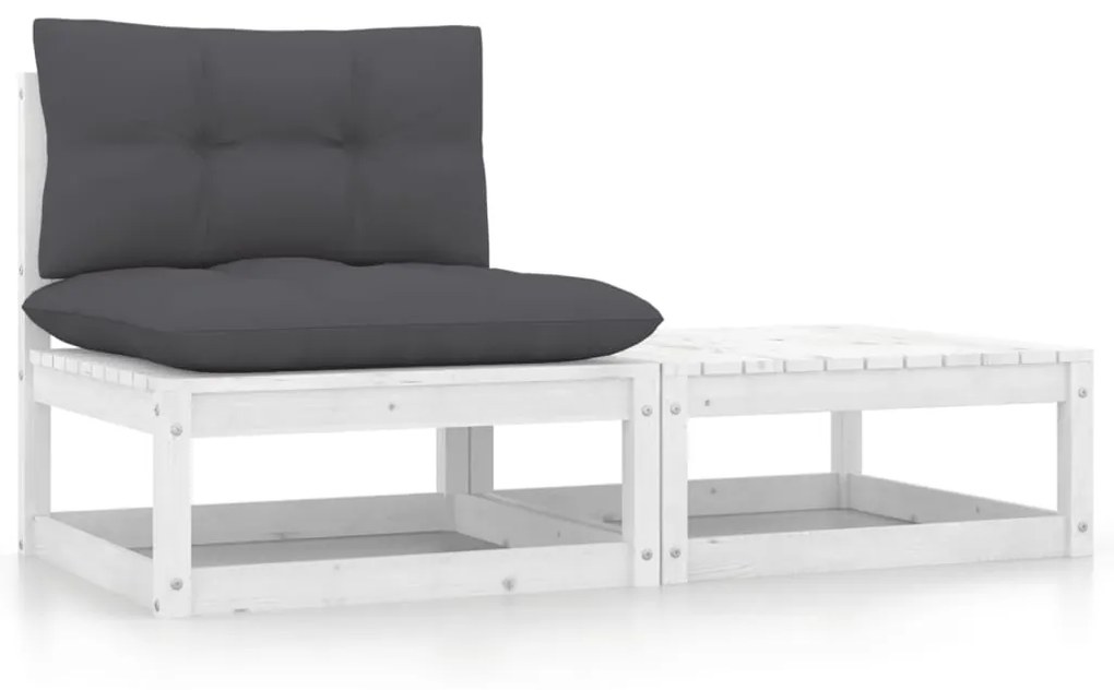 805761 vidaXL 2 pcs conj. lounge de jardim c/ almofadões pinho maciço branco