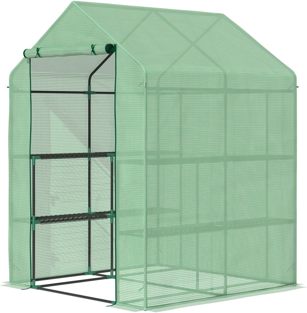 Estufa de Jardim Estufa para Plantas com Prateleiras 143x138x190cm Estrutura de Aço Jardinagem Verde