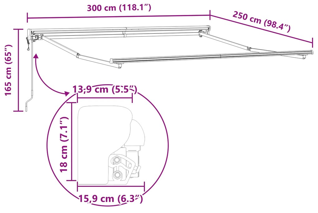 Toldo Retrátil Automático vidaXL Antracite 300x250 cm