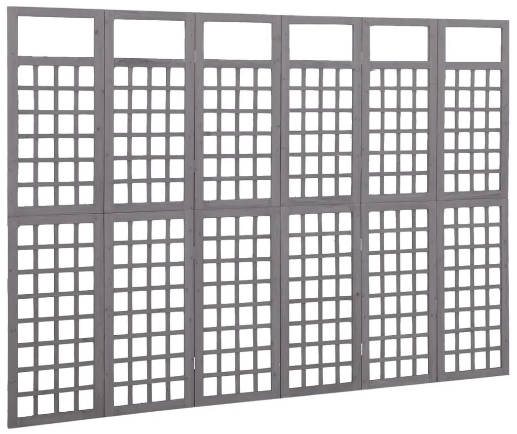 Biombo/treliça 6 painéis abeto maciço 242,5x180 cm cinzento
