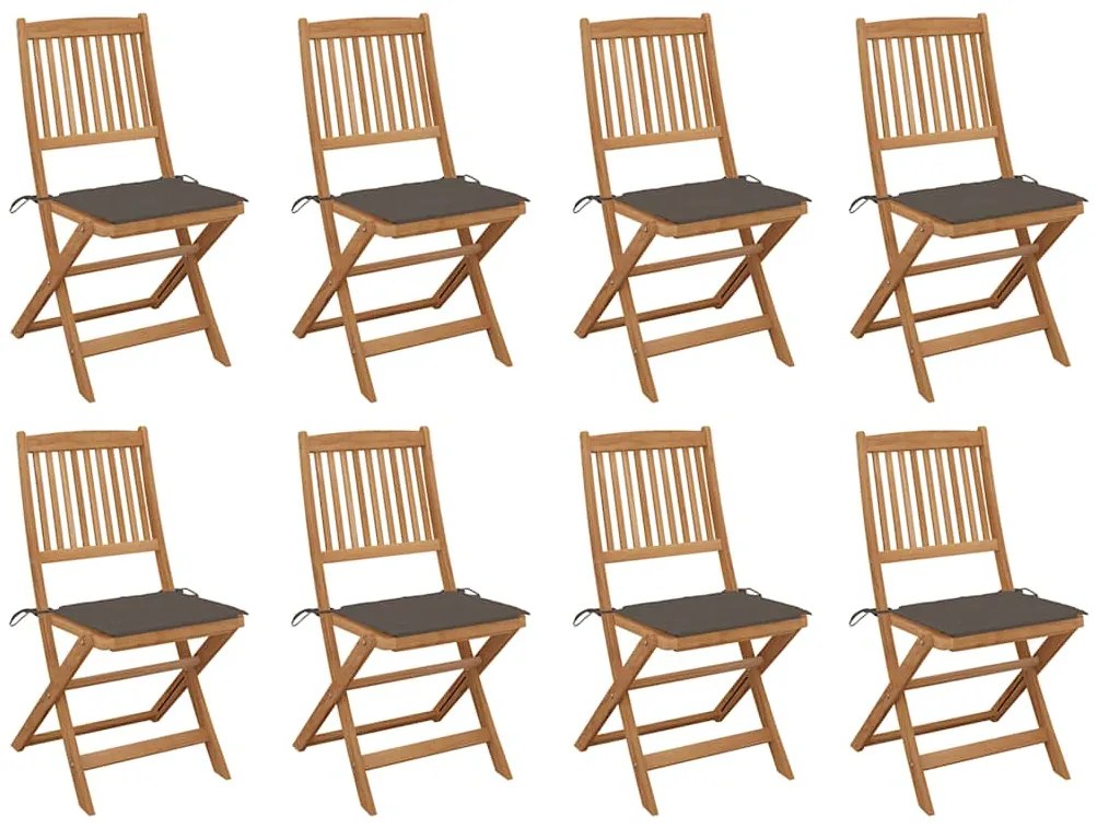 vidaXL Cadeiras de exterior dobráveis c/ almofadões 8pcs acácia maciça