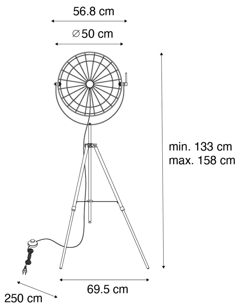 Candeeiro de pé industrial tripé preto 50 cm ajustável - Hanze Industrial