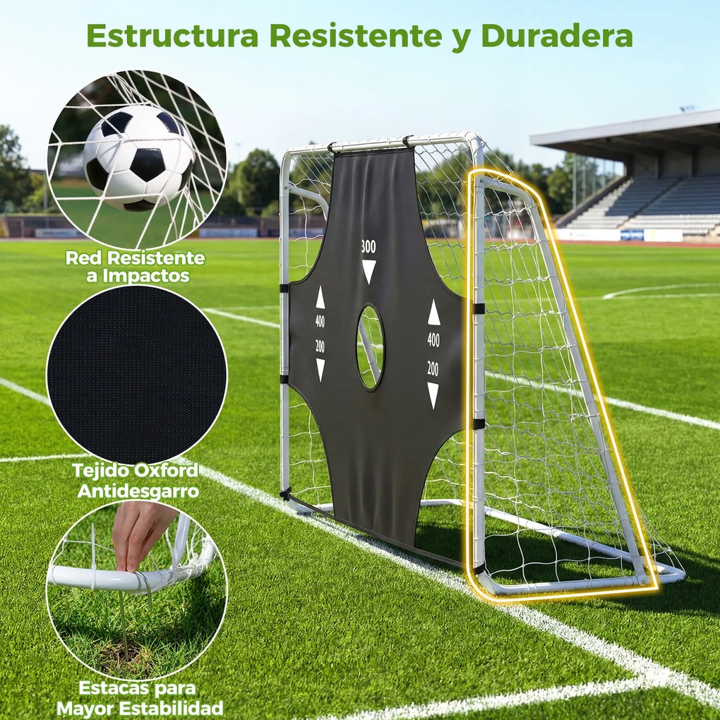 Baliza de Futebol Juvenil 2 em 1, 215 x 77 x 152 cm, Tela de Pontuação Removível, Preto + Branco