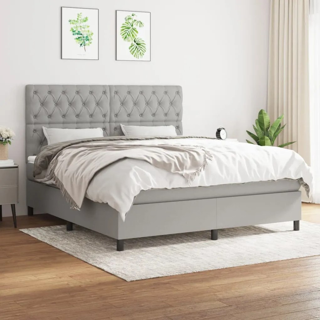 vidaXL Cama com molas/colchão 160x200 cm tecido cinzento-claro