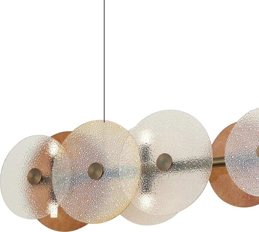 Candeeiro Suspenso Art Deco Bronze com Vidro Âmbar Linear 8 Luzes - Text