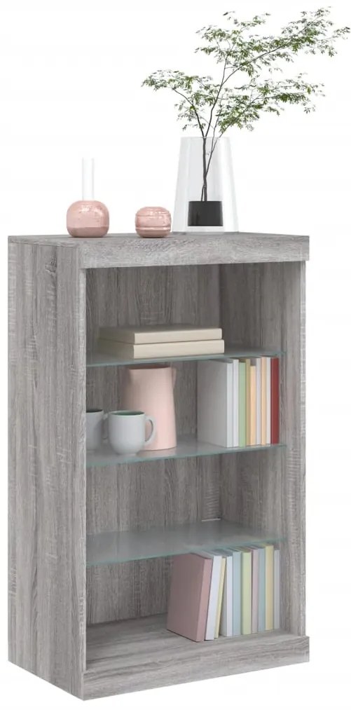 Aparador com luzes LED 60,5x37x100 cm cinzento sonoma