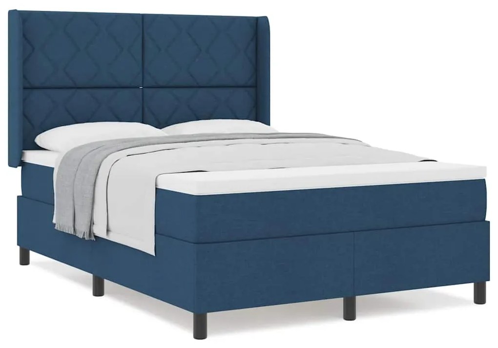 Cama com Estrado e Colchão Azul 140x200 cm em Tecido
