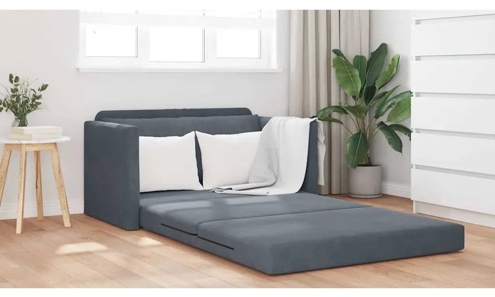 Sofá cama de chão 2 em 1 Cinza Escuro 124x204x61 cm Veludo