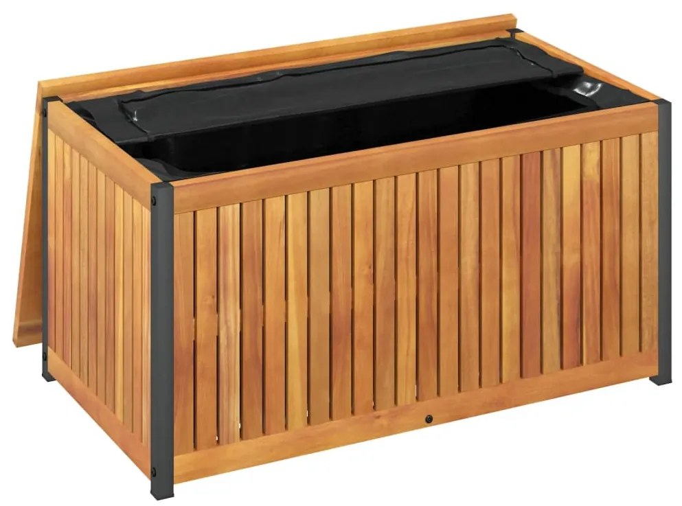 Caixa p/ almofadões de exterior 85x45x45/53cm acácia maciça/aço