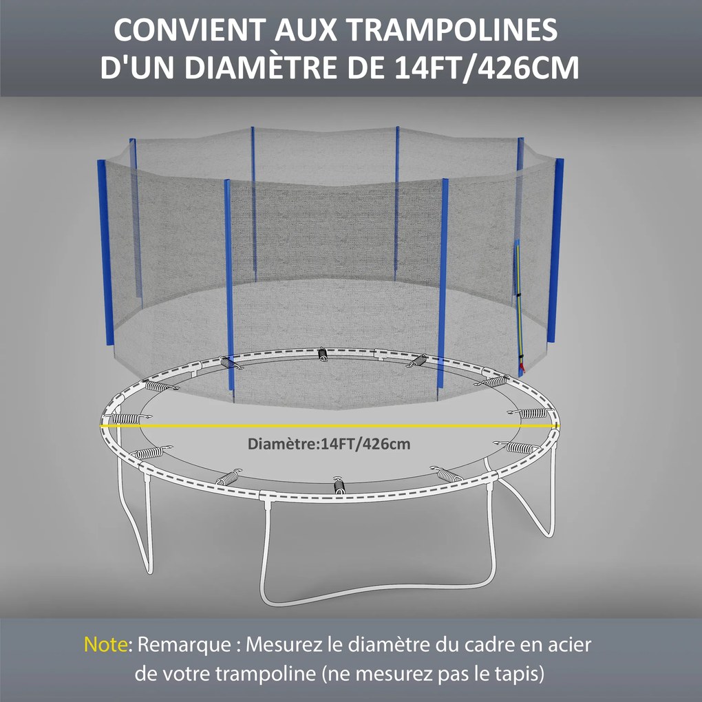 Rede de substituição para trampolins com Ø 426 cm, (NÃO INCLUIDO) 8 postes verticais, rede de segurança para trampolins, com abertura com fecho de cor