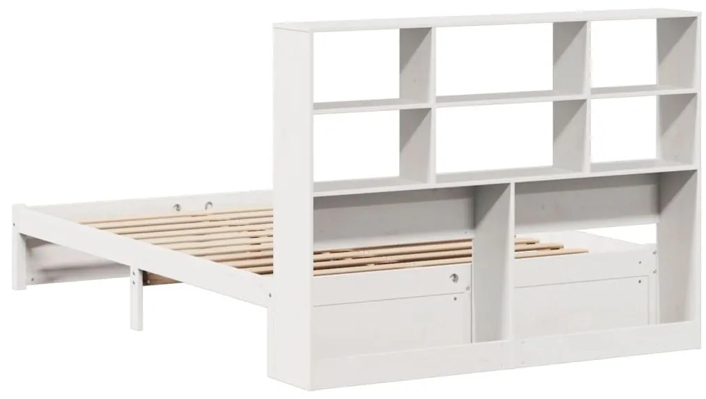 Cama com estante sem colchão 140x200 cm pinho maciço branco