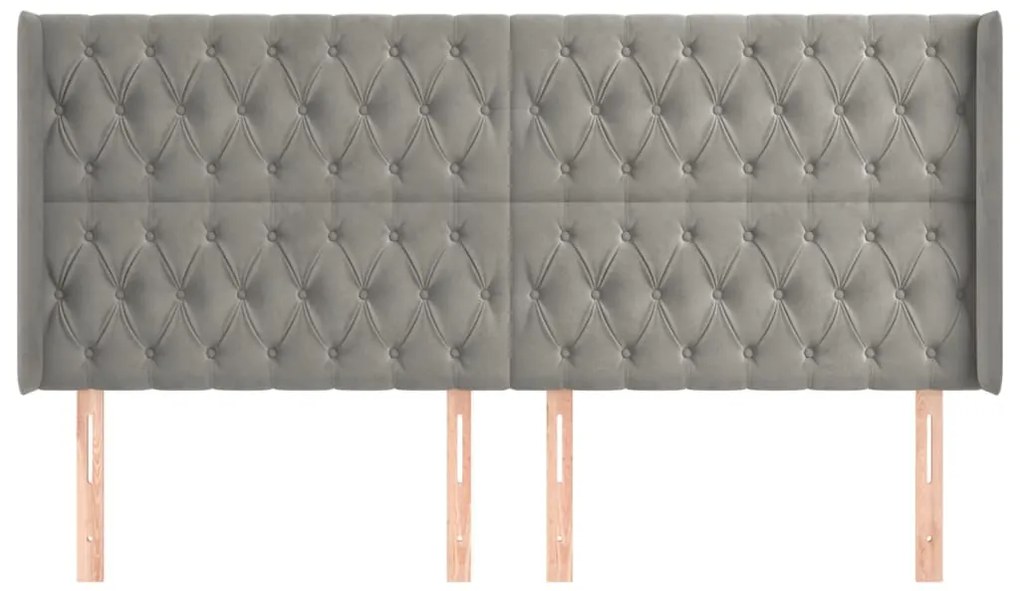 Cabeceira cama c/ abas veludo 183x16x118/128 cm cinzento-claro